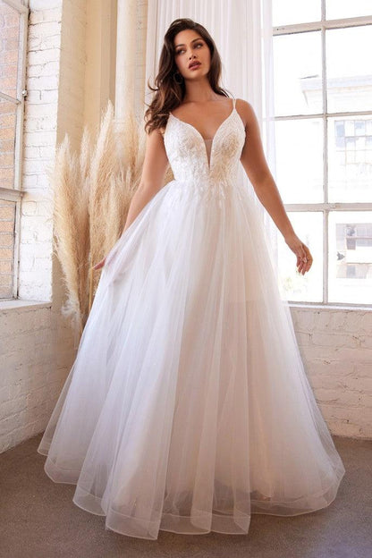 Women's Plus Size Boho Maxi Tulle Wedding Dress A Line Deep V Neck