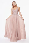 Long Formal Spaghetti Strap Pleated Prom Dress - The Dress Outlet Cinderella Divine