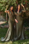 Long Sleeve Fitted Formal Dress Olive