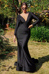 Long Sleeve Fitted Formal Dress Black