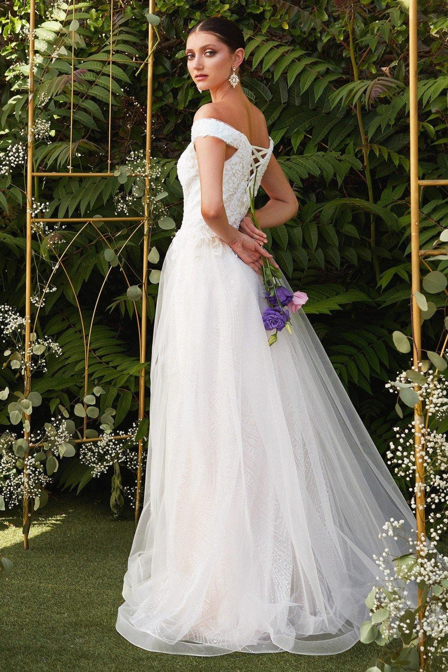 Long Off Shoulder Wedding Dress - The Dress Outlet