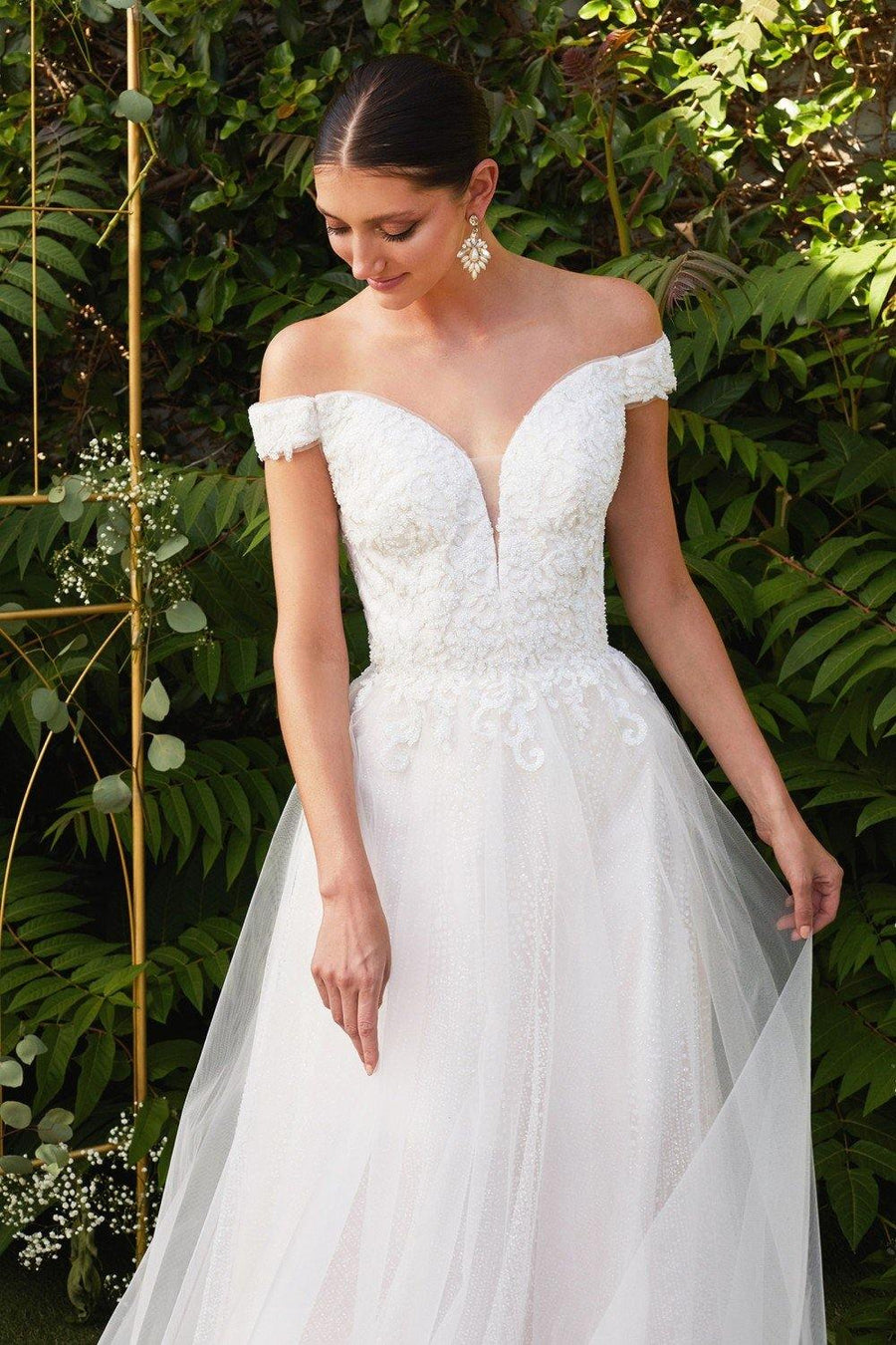 Long Off Shoulder Wedding Dress - The Dress Outlet