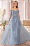 Long Sleeve Prom Dress Smoky Blue