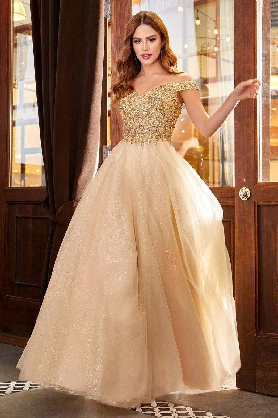 Off Shoulder Long Prom Dress - The Dress Outlet