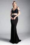 Long Beaded Off the Shoulder Two Piece Set Prom Dress - The Dress Outlet Cinderella Divine