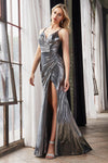 Long Formal Spaghetti Strap Metallic Prom Dress - The Dress Outlet Cinderella Divine