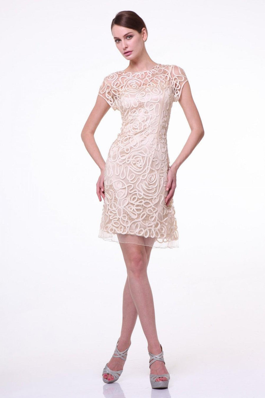 Short Dress Formal Cap Sleeve Cocktail - The Dress Outlet Cinderella Divine