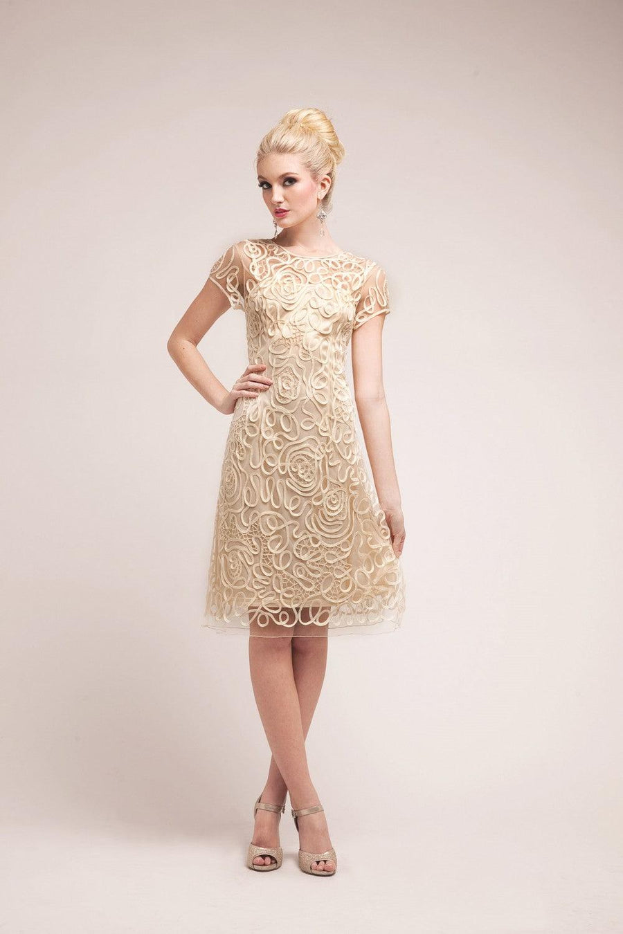 Short Dress Formal Cap Sleeve Cocktail - The Dress Outlet Cinderella Divine