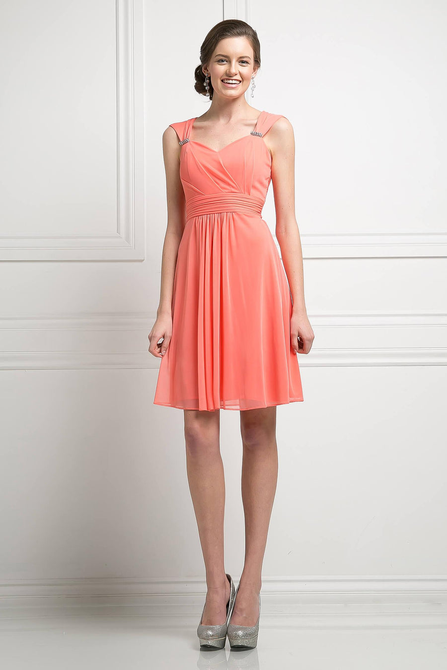 Bridesmaids Short Sleeveless Chiffon Cocktail Prom Dress - The Dress Outlet Cinderella Divine