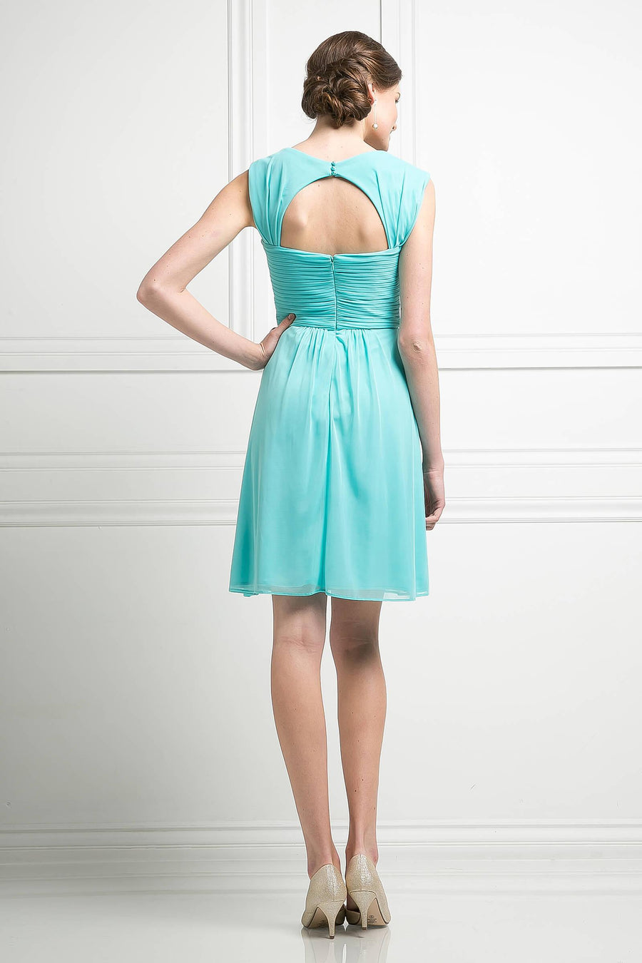 Bridesmaids Short Sleeveless Chiffon Cocktail Prom Dress - The Dress Outlet Cinderella Divine