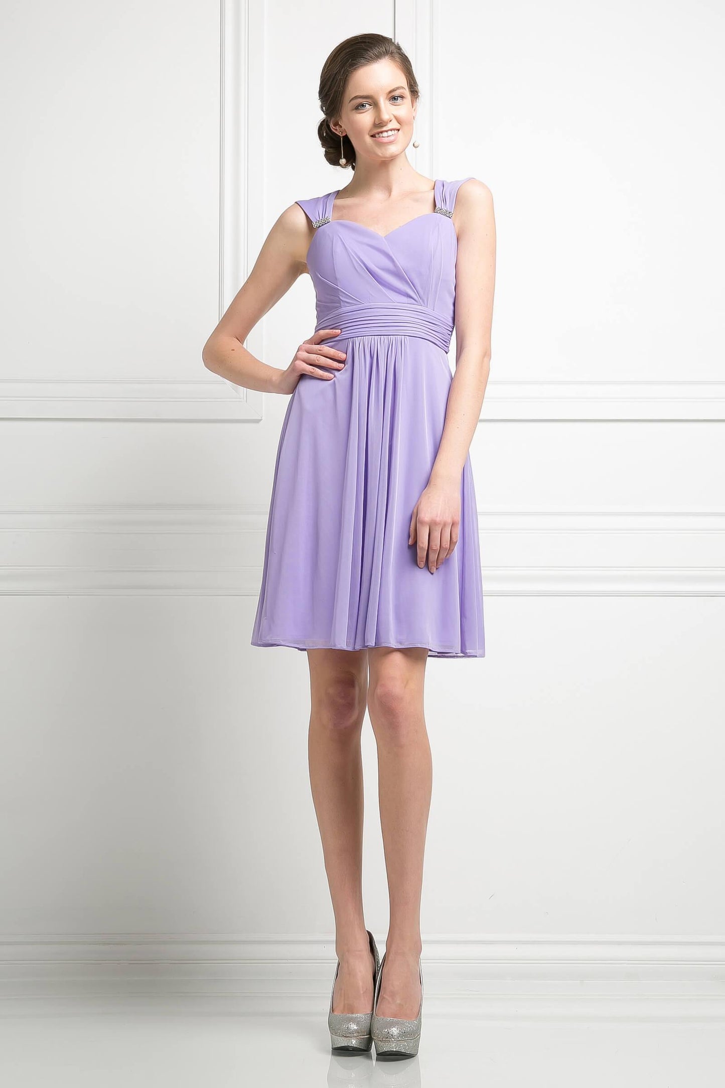 Bridesmaids Short Sleeveless Chiffon Cocktail Prom Dress - The Dress Outlet Cinderella Divine