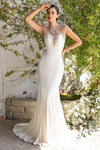 Beaded Stretch Knit Sheath Long Wedding Dress - The Dress Outlet