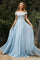 Prom Long Formal Off Shoulder Evening Lace Dress Paris Blue