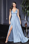 Satin Prom Long High Slit Dress - The Dress Outlet