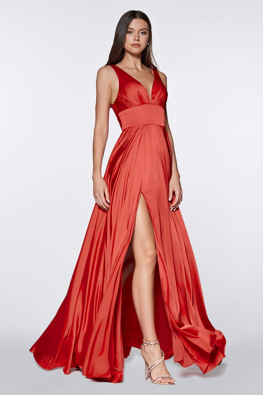 Satin Prom Long High Slit Dress - The Dress Outlet Cinderella Divine