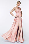 Satin Prom Long High Slit Dress - The Dress Outlet