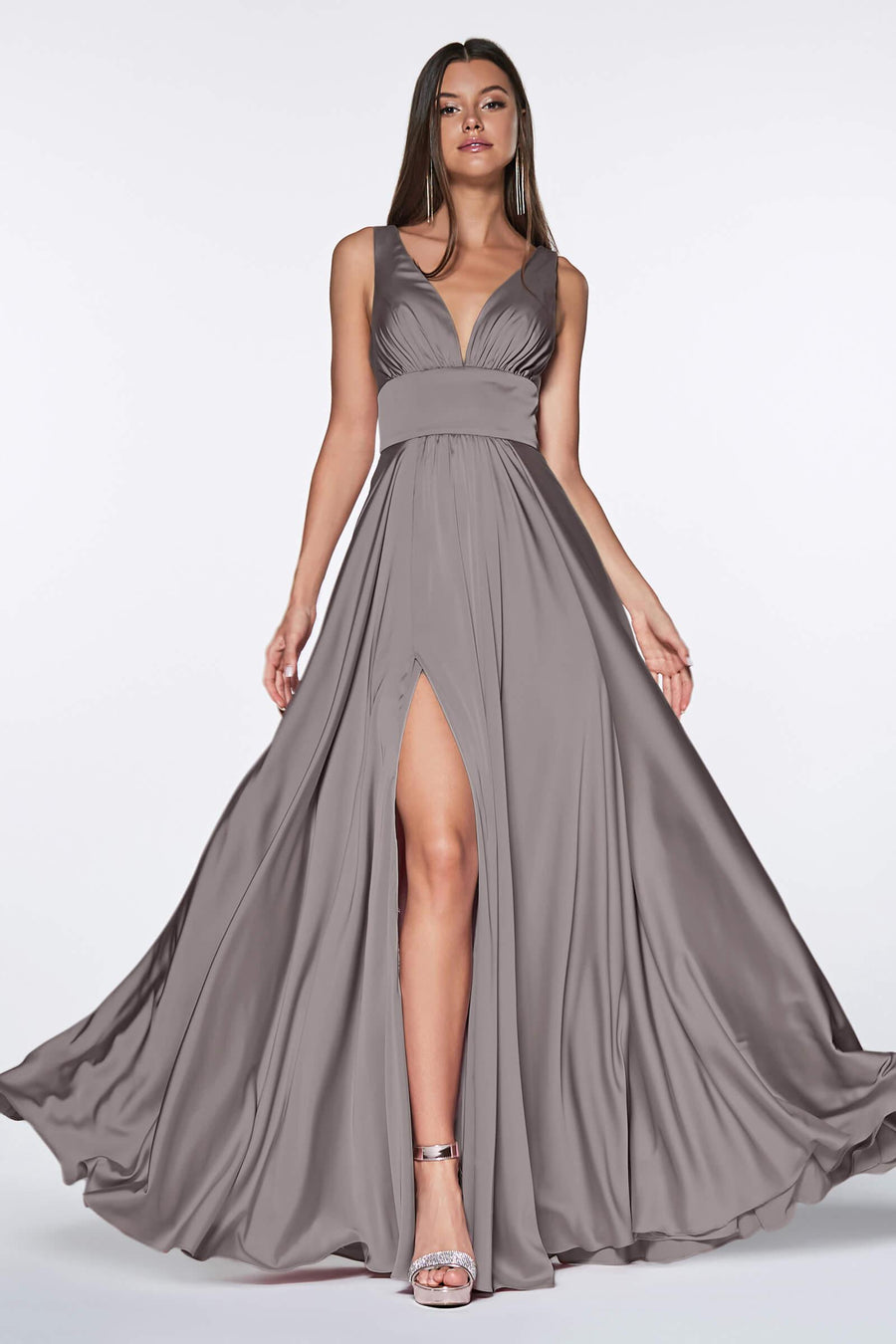 Satin Prom Long High Slit Dress - The Dress Outlet Cinderella Divine