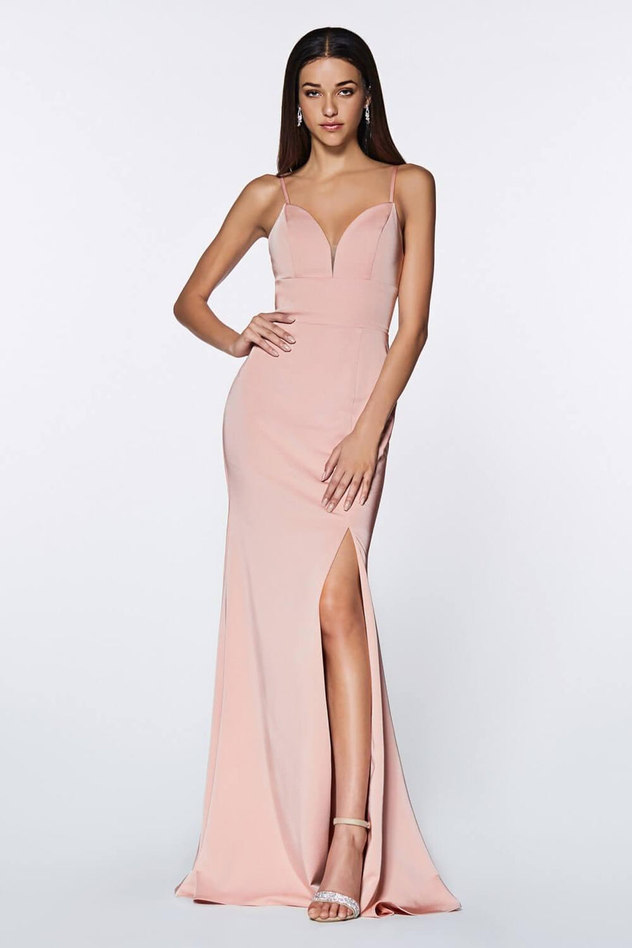 Long Sleeveless V Neck High Slit Prom Dress Evening Gown