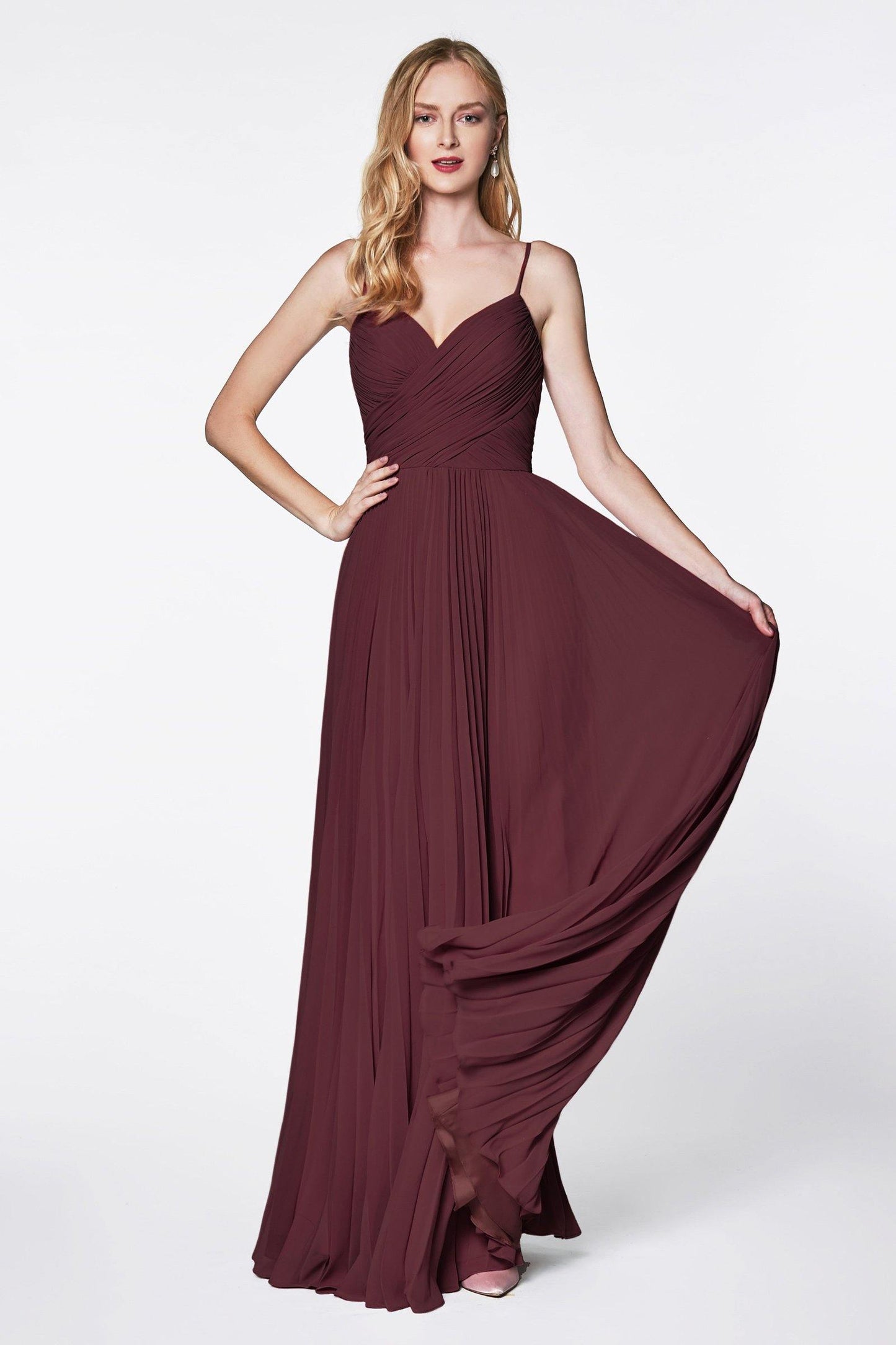 Long Bridesmaids Spaghetti Strap Formal Dress Burgundy