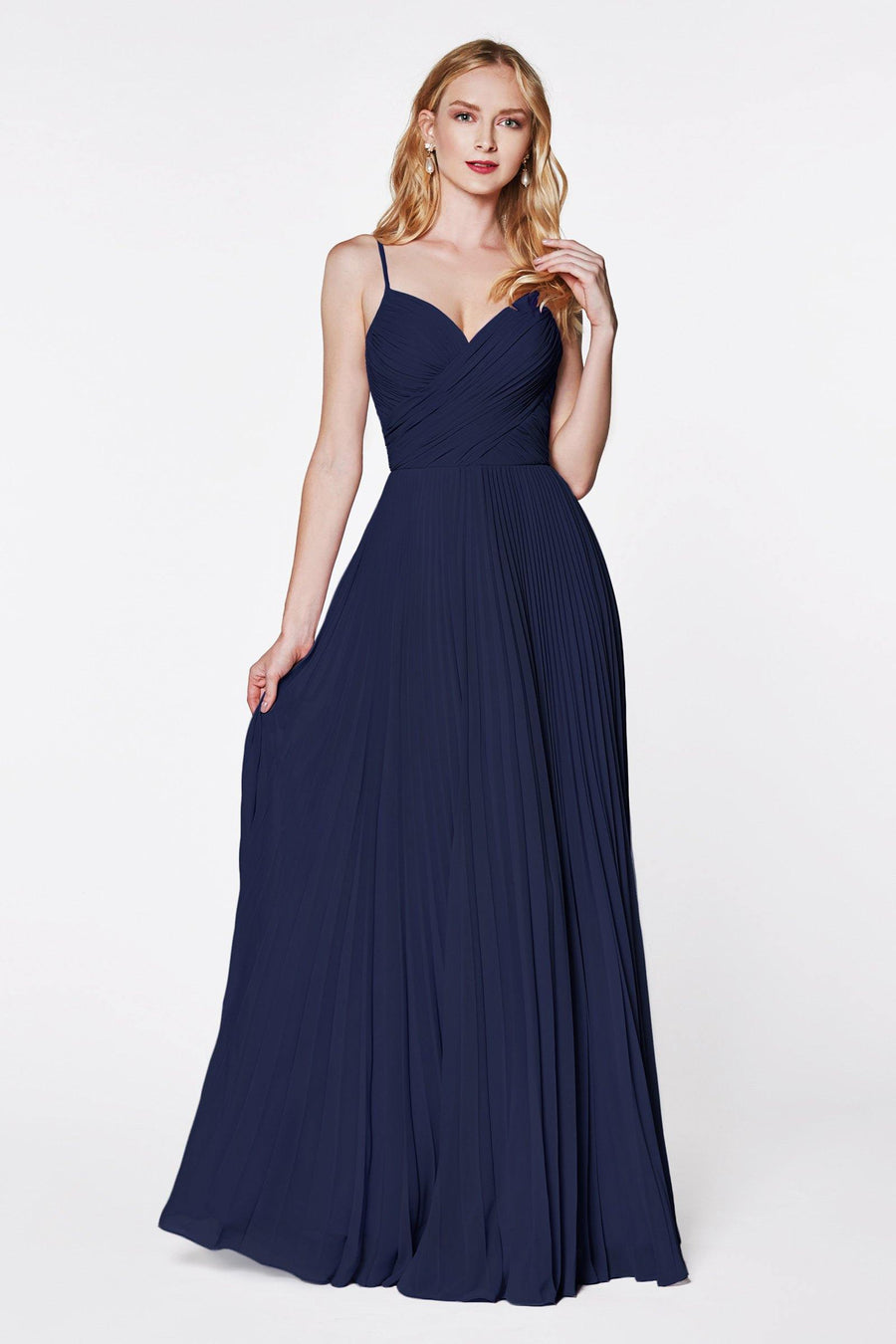 Long Bridesmaids Spaghetti Strap Formal Dress Navy