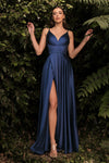 Long Sexy Slit Prom Gown Evening Dress Navy