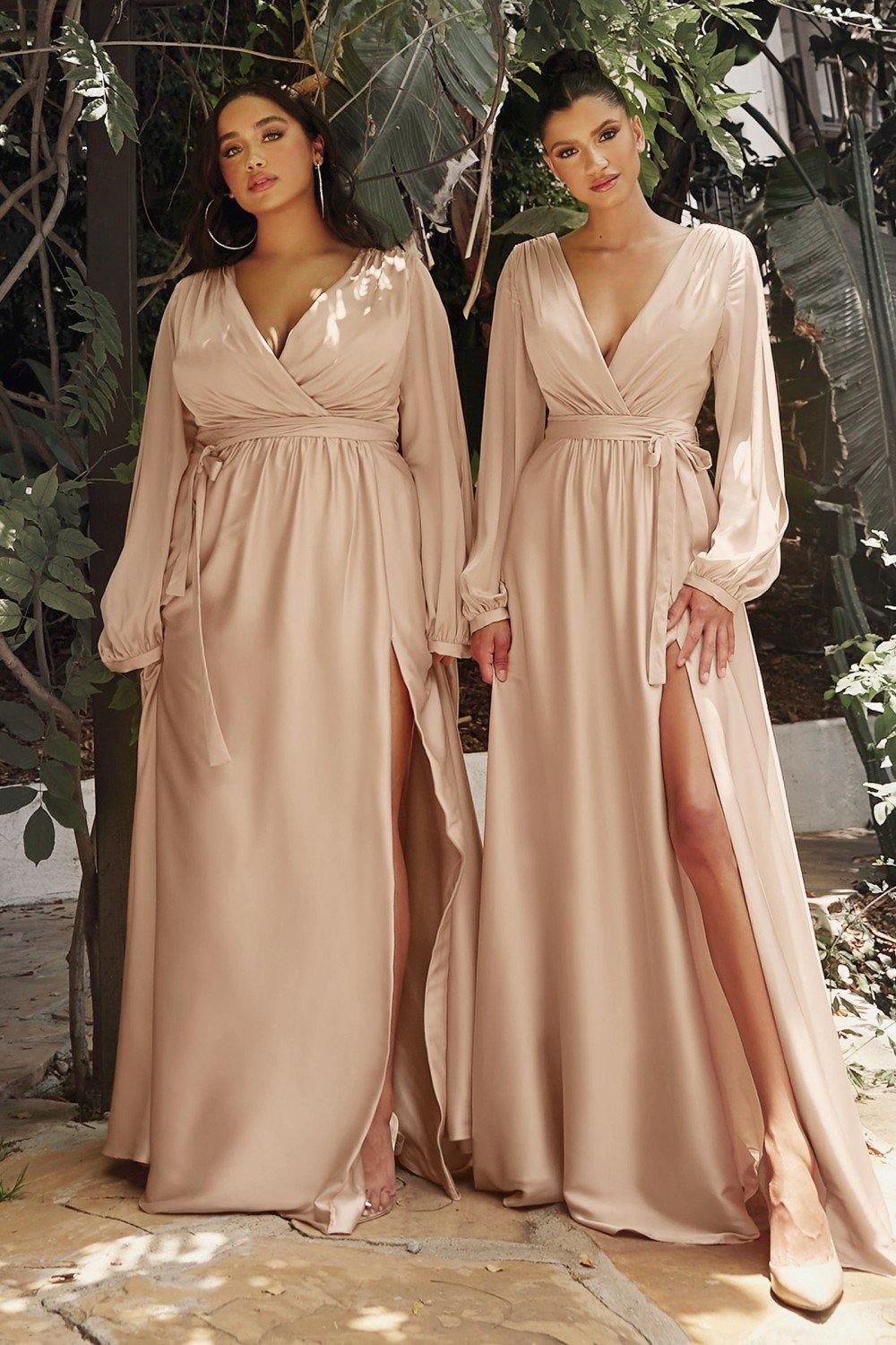 Cinderella Divine CD7475 Formal Long Sleeve Dress Evening Gown Nude