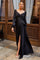 Satin Long Sleeve  Prom Dress Black