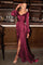 Satin Long Sleeve  Prom Dress Burgundy