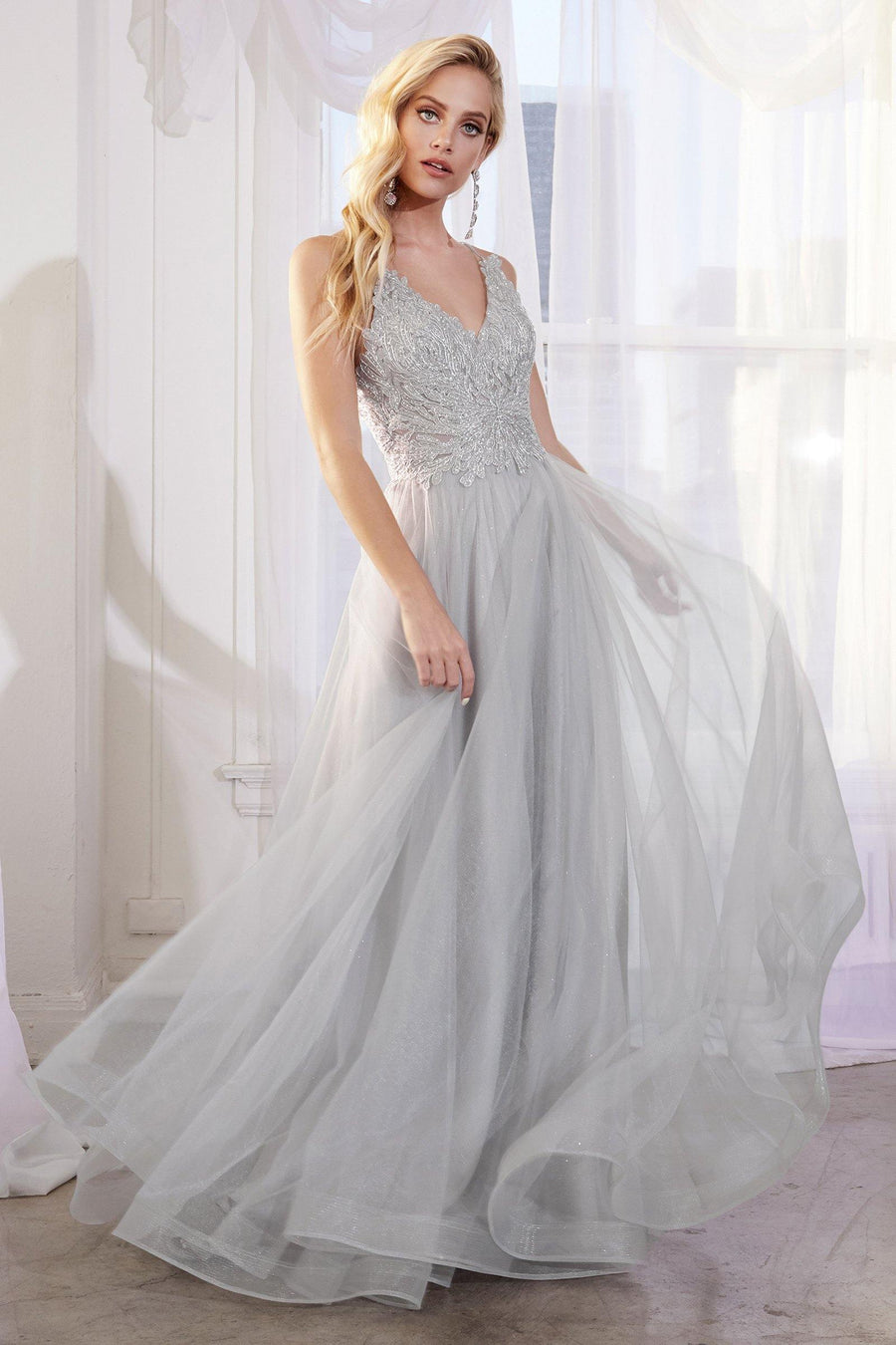 Prom Long Formal Lace Applique Evening Dress - The Dress Outlet Cinderella Divine