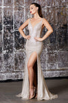 Long Sleeveless Formal Metallic Fitted Prom Dress - The Dress Outlet Cinderella Divine