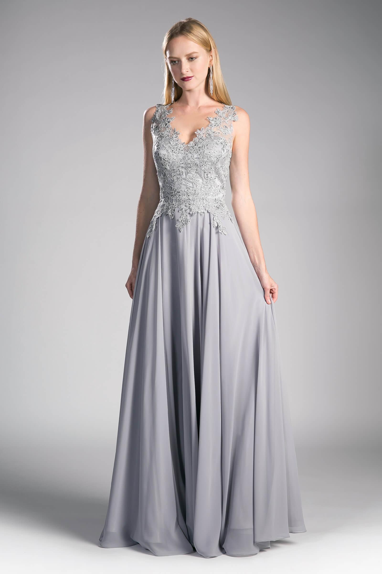 Cinderella Divine CD9177 Long Chiffon V-Neck Prom Sleeveless Formal ...