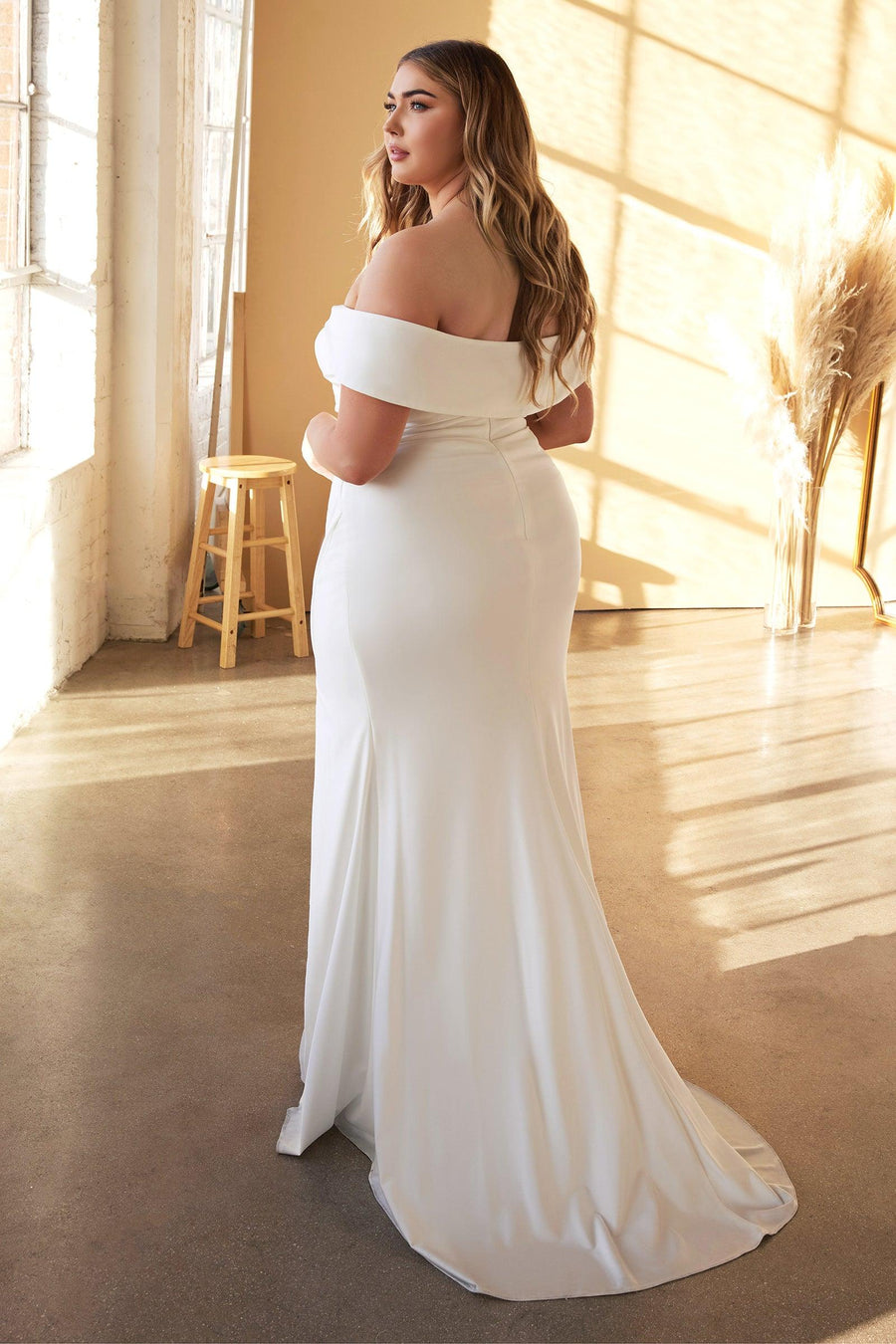 Cinderella Divine CD930C Off Shoulder Plus Size Wedding Dress