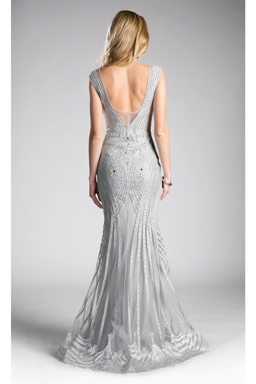 Silver Prom Long Fitted Dress - The Dress Outlet