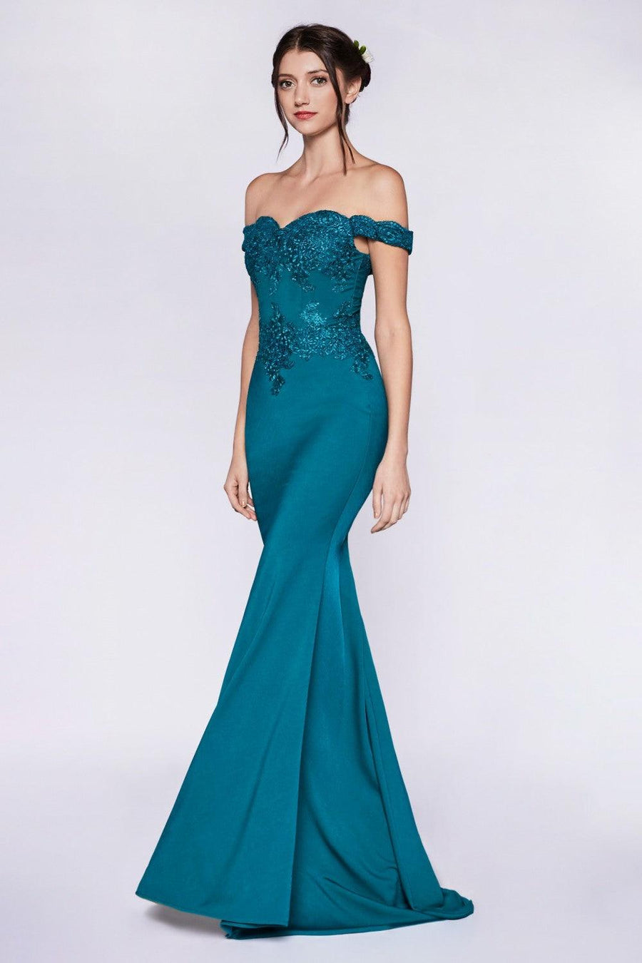 Long Off Shoulder Formal Prom Dress Gown - The Dress Outlet