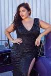 Plus Size Long Fitted Prom Dress Black