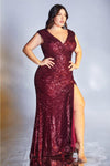 Plus Size Long Fitted Prom Dress Burgundy