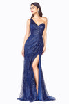 Prom Long One Shoulder Fitted Glitter Dress Formal - The Dress Outlet Cinderella Divine