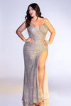 Long Plus Size Spaghetti Strap Fitted Prom Dress - The Dress Outlet