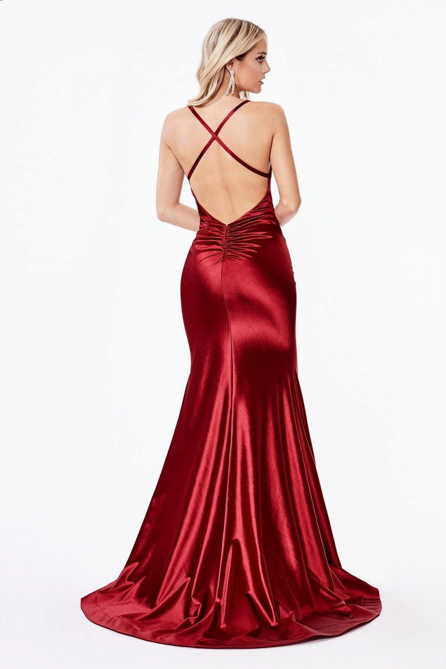 Long Fitted Prom Dress Burgundy