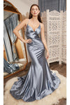 Long Satin Fitted Prom Formal Dress Dusty Blue