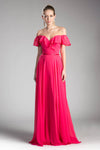 Off Shoulder Ruffled Chiffon Empire Waist Formal Dress - The Dress Outlet Cinderella Divine