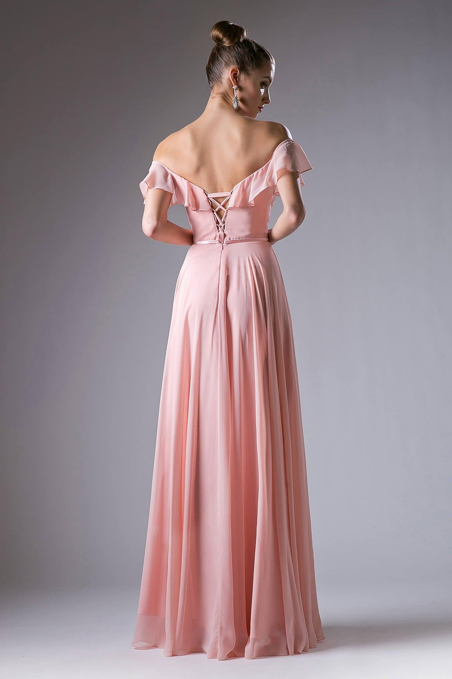 Off Shoulder Ruffled Chiffon Empire Waist Formal Dress - The Dress Outlet Cinderella Divine