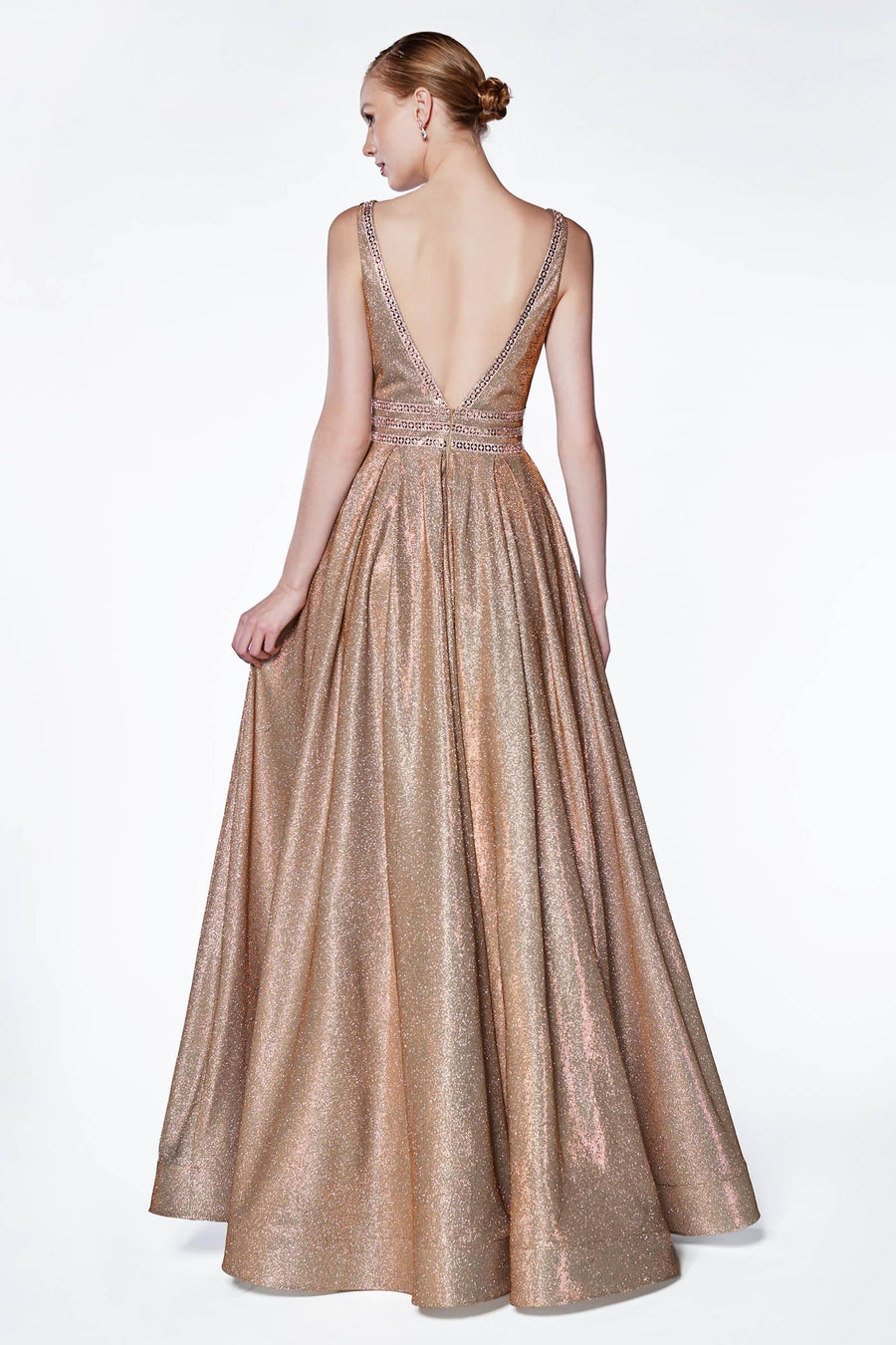 Long Metallic Formal Prom Dress Ball Gown - The Dress Outlet