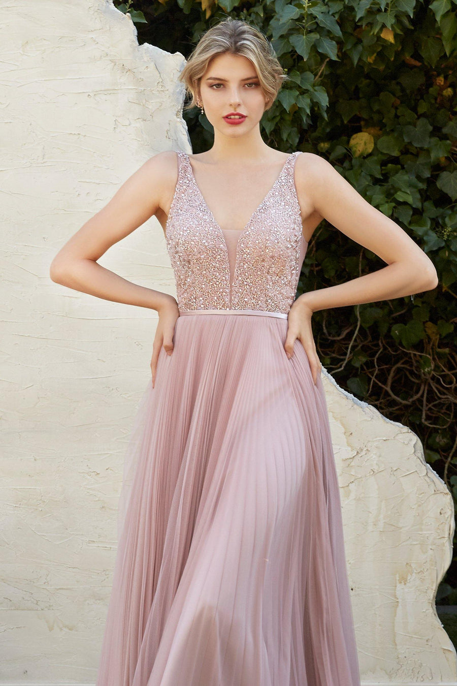 Long Formal Pleated Evening Prom Dress - The Dress Outlet Cinderella Divine