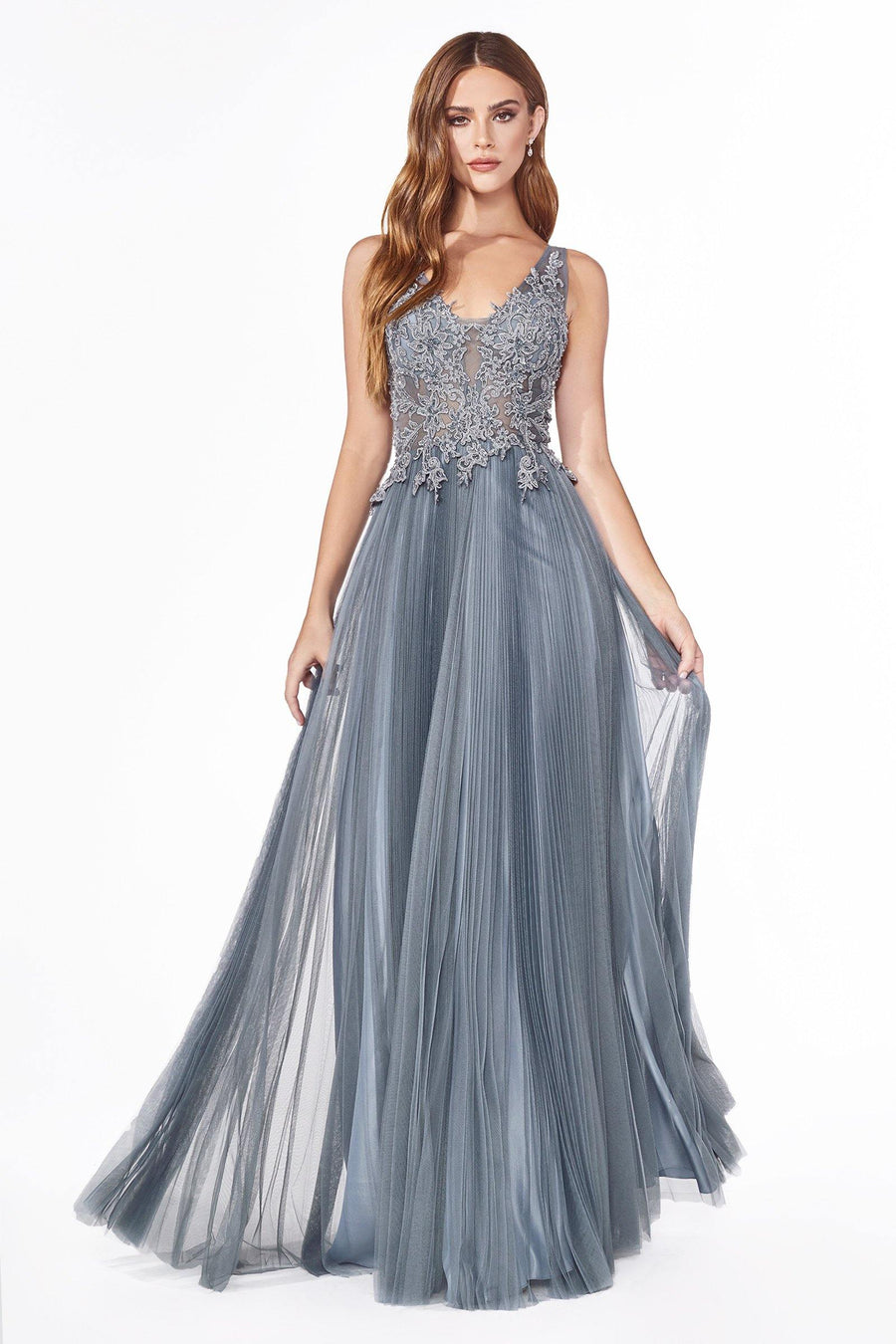 Prom Sleeveless Long Formal Pleated Evening Dress - The Dress Outlet Cinderella Divine