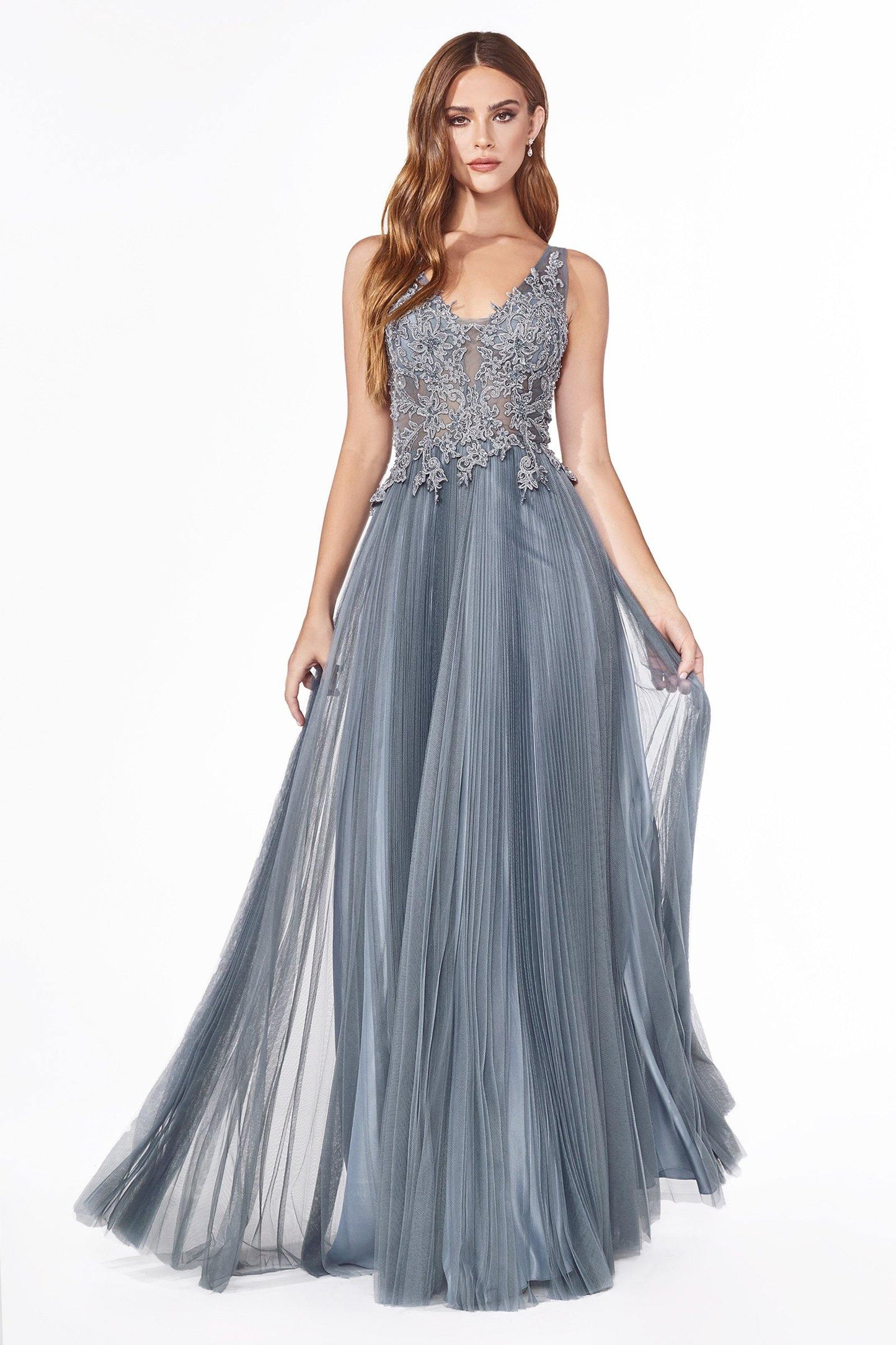 Prom Sleeveless Long Formal Pleated Evening Dress - The Dress Outlet Cinderella Divine