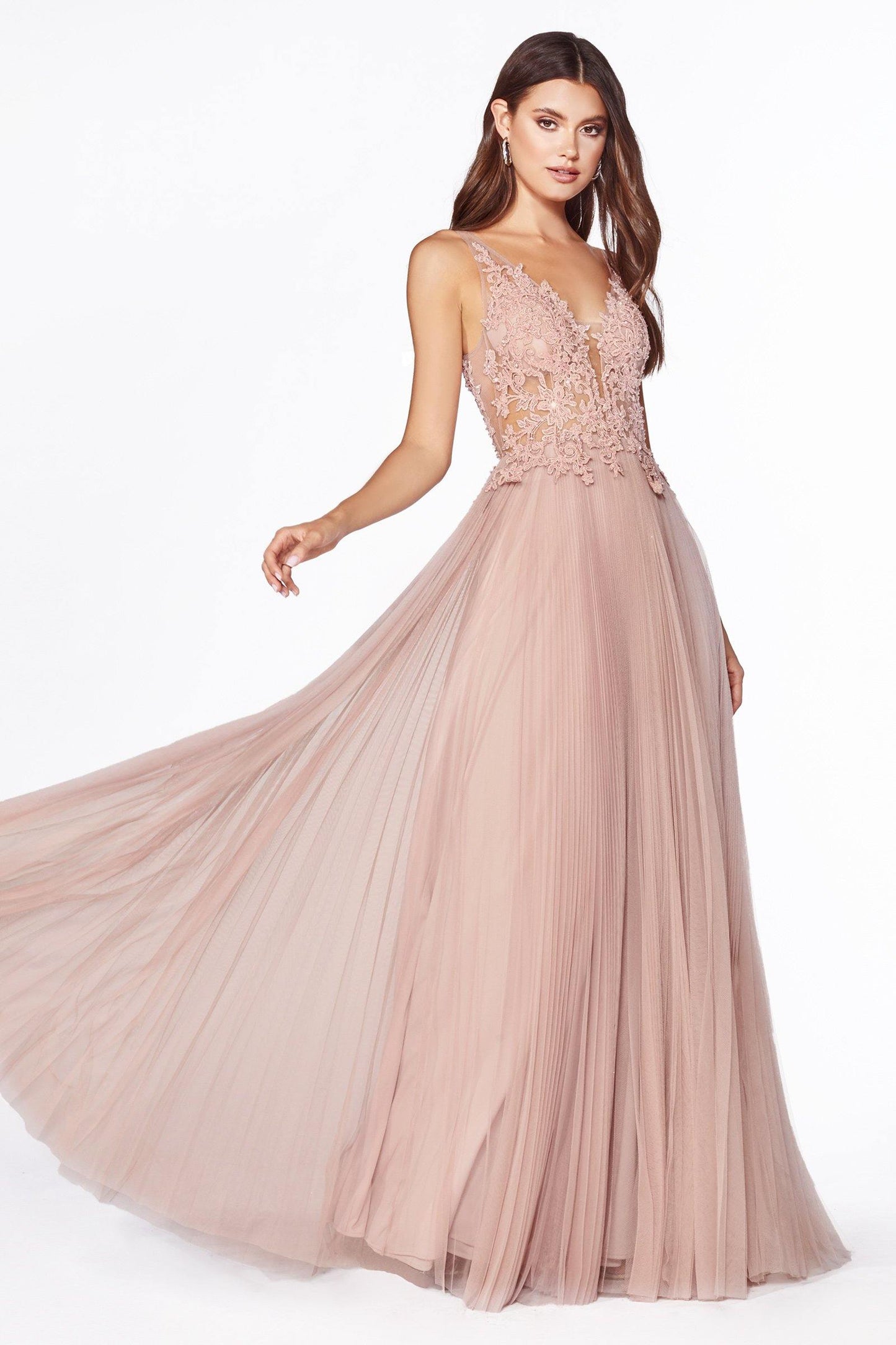 Prom Sleeveless Long Formal Pleated Evening Dress - The Dress Outlet Cinderella Divine