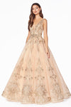 Prom Long Formal Sleeveless Metallic Ball Gown - The Dress Outlet Cinderella Divine