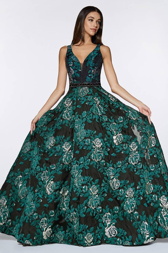 Green Cinderella Divine CR821 Floral Ball Gown Long Prom Dress for $204 ...