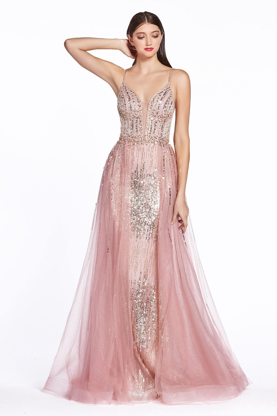 Long Evening Gown Spaghetti Strap Sexy Prom Dress - The Dress Outlet Cinderella Divine